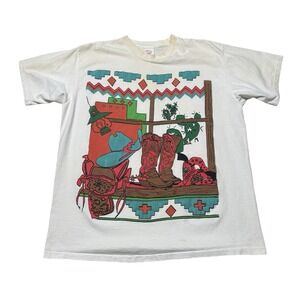 Vintage Single Stitch Texas Theme Graphic T Shirt *Stained* XL 22 x 27